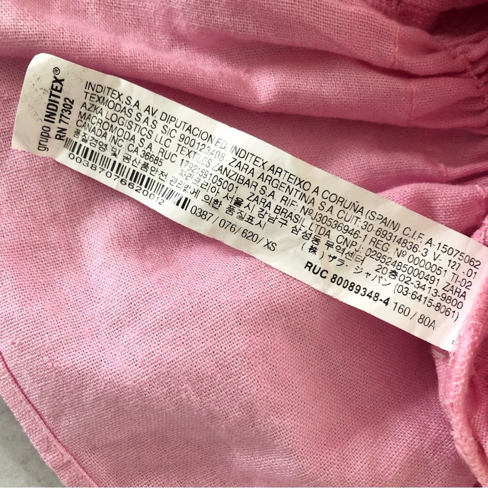 Zara Pink Linen Blend V Neck Ruffled Mini Dress, XS - Picture 11 of 11